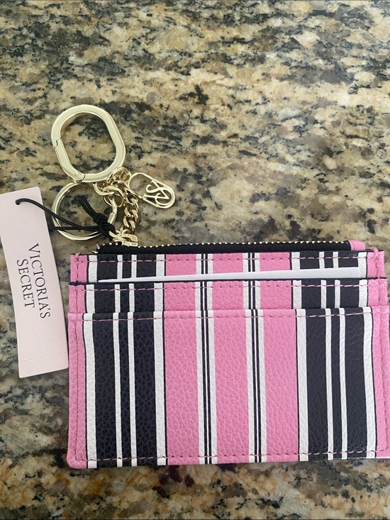 Victoria's Secret Handbags - Victoria's Secret Pink, Black & White Striped Cardholder w bag clip Keychain NWT